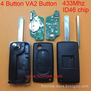 New-Arrival Original Peugeot 4 button flip remote key with VA2 307 blade 433Mhz ID46 Chip (Before April 2011 year)